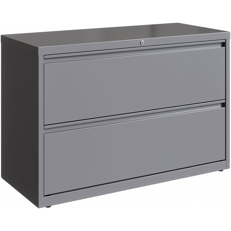 Pemberly Row 42in Wide 2 Drawer Metal Lateral Filing Cabinet Arctic Silver