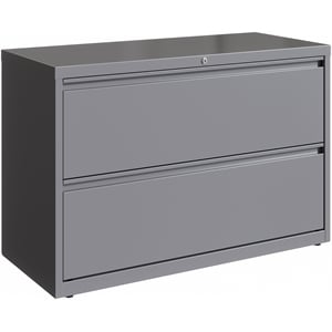 Pemberly Row 42in Wide 2 Drawer Metal Lateral Filing Cabinet Arctic Silver