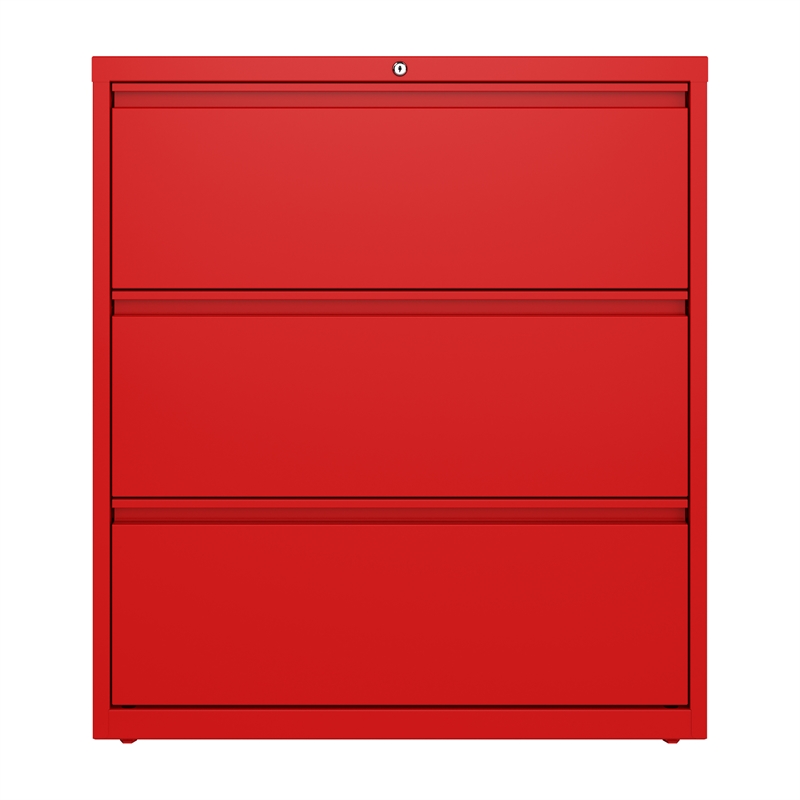 Pemberly Row 36-in Wide 3 Drawer Metal Lateral Filing Cabinet Lava Red