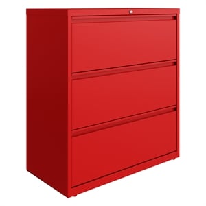 Pemberly Row 36-in Wide 3 Drawer Metal Lateral Filing Cabinet Lava Red