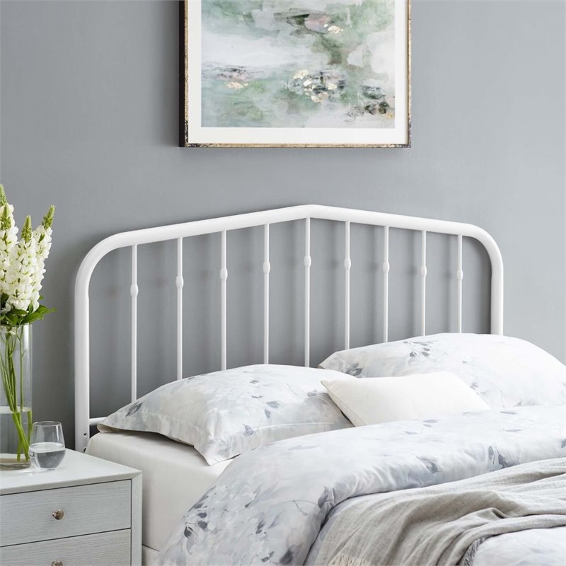 Pemberly Row Contemporary Modern Full Metal Spindle Headboard in White