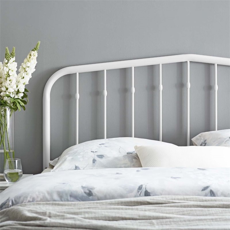 Pemberly Row Contemporary Modern Queen Metal Spindle Headboard in White