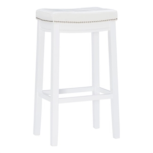 Pemberly Row Backless Bar Stool White Faux Leather Seat Wood Frame in White