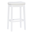 Pemberly Row Backless Bar Stool White Faux Leather Seat Wood Frame in White