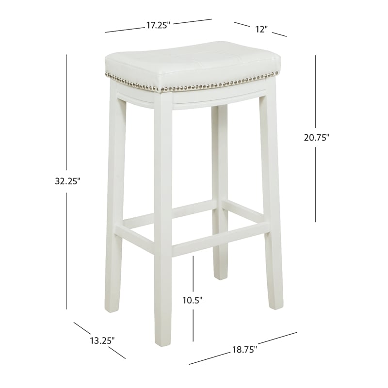 Pemberly Row Backless Bar Stool White Faux Leather Seat Wood Frame in White