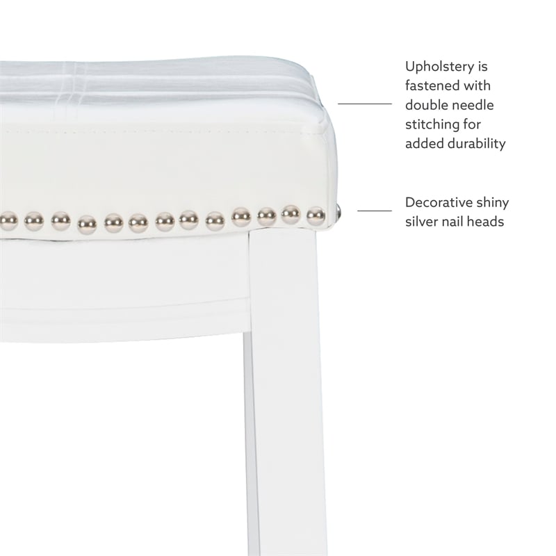 Pemberly Row Backless Bar Stool White Faux Leather Seat Wood Frame in White