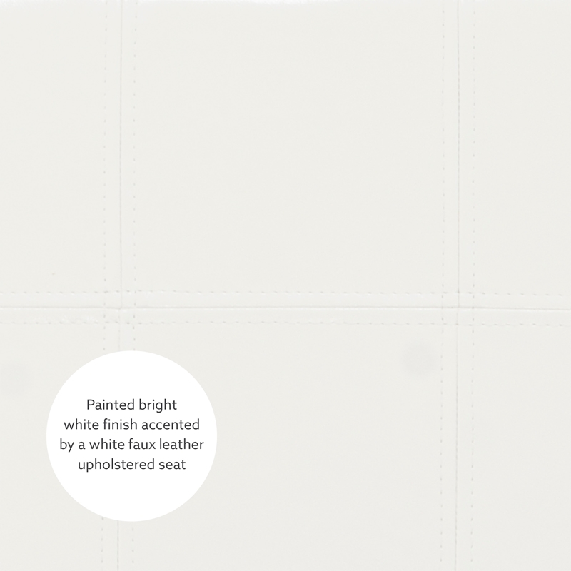 Pemberly Row Backless Bar Stool White Faux Leather Seat Wood Frame in White