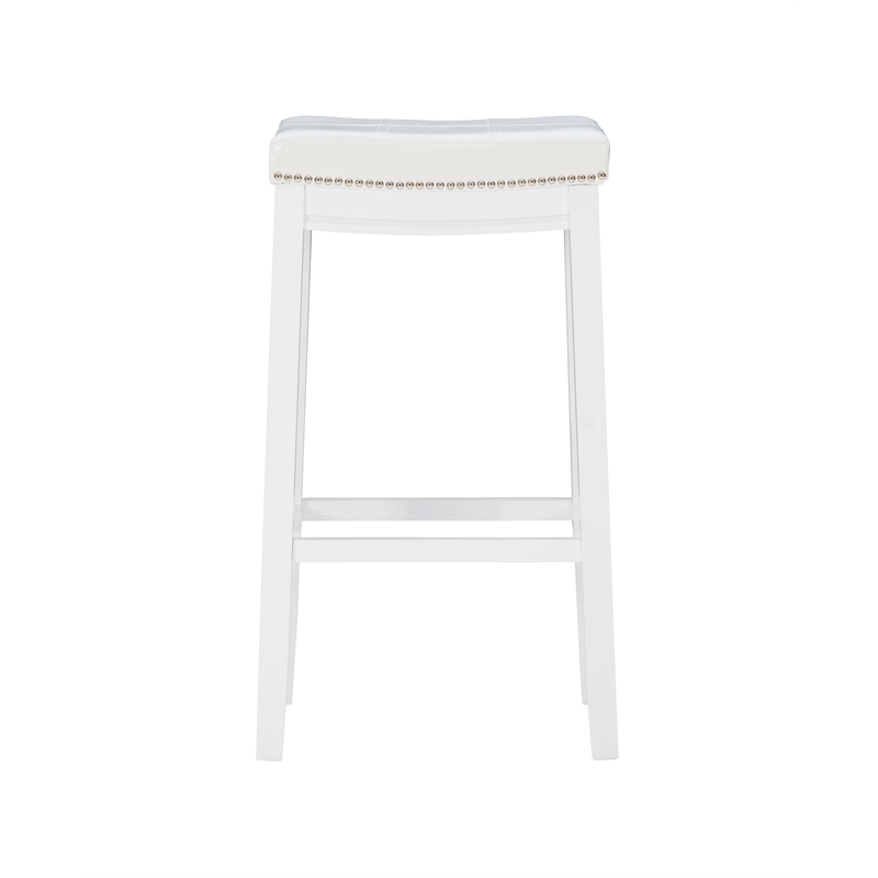 Pemberly Row Backless Bar Stool White Faux Leather Seat Wood Frame in White