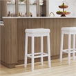 Pemberly Row Backless Bar Stool White Faux Leather Seat Wood Frame in White