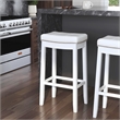 Pemberly Row Backless Bar Stool White Faux Leather Seat Wood Frame in White