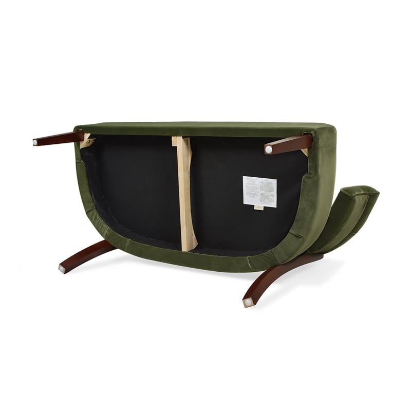 Pemberly Row Roll Arm Tufted Bench Settee Olive Green Velvet