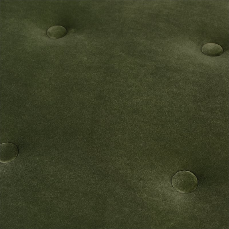 Pemberly Row Roll Arm Tufted Bench Settee Olive Green Velvet