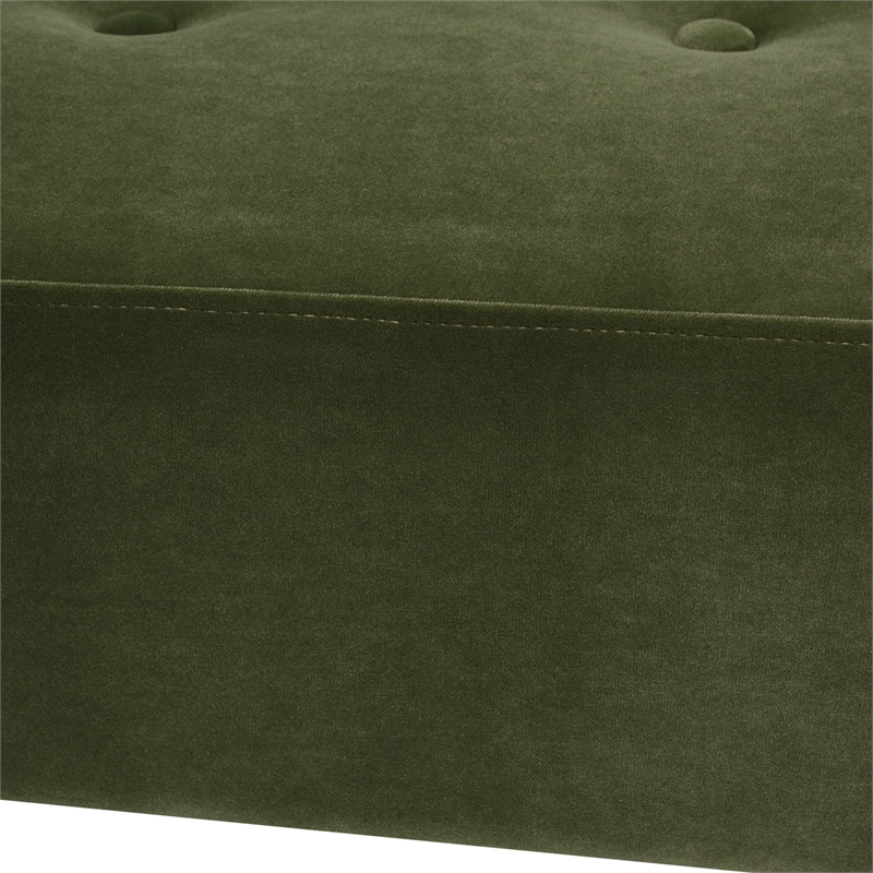 Pemberly Row Roll Arm Tufted Bench Settee Olive Green Velvet