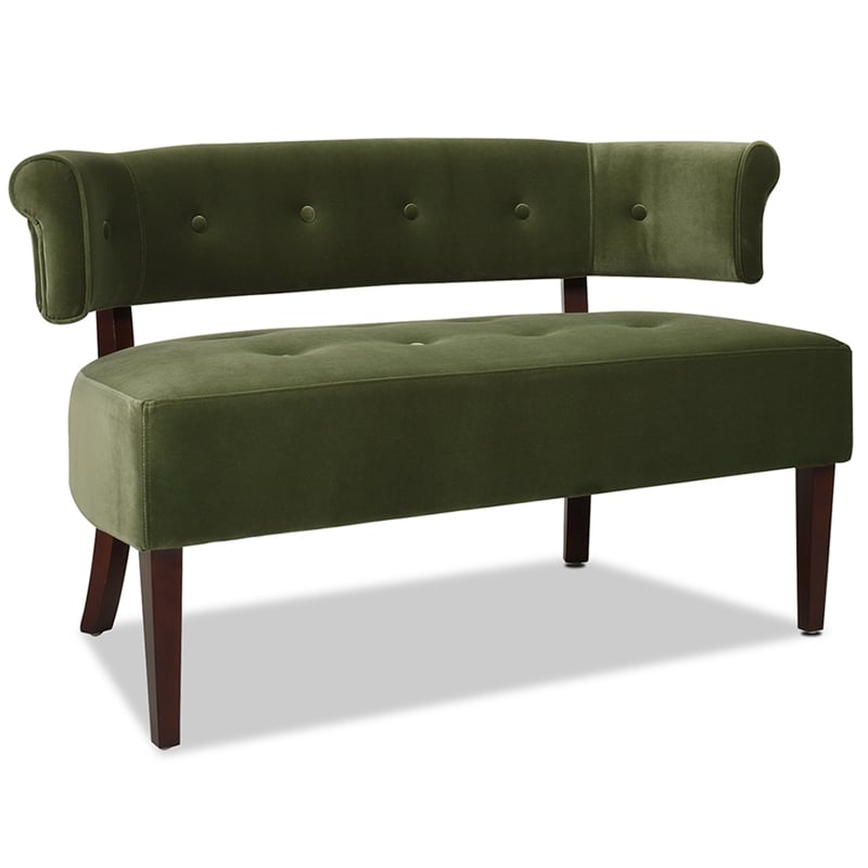 Pemberly Row Roll Arm Tufted Bench Settee Olive Green Velvet