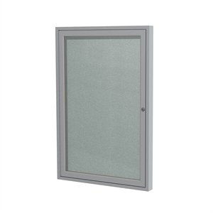 Pemberly Row Vinyl 24&quot x 18&quot 1 Door Enclosed Bulletin Board in Silver