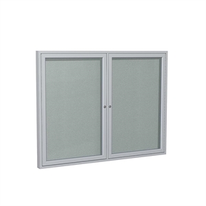 Pemberly Row Vinyl 36&quot x 48&quot 2 Door Enclosed Bulletin Board in Silver