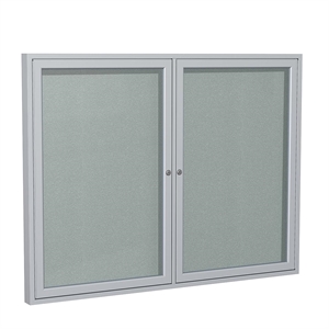 Pemberly Row Vinyl 36&quot x 60&quot 2 Door Enclosed Bulletin Board in Silver