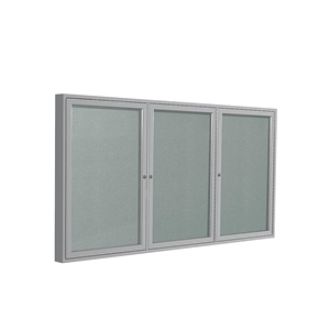 Pemberly Row Vinyl 36&quot x 72&quot 3 Door Enclosed Bulletin Board in Silver