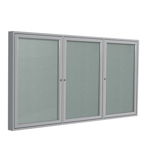 Pemberly Row Vinyl 48&quot x 72&quot 3 Door Enclosed Bulletin Board in Silver