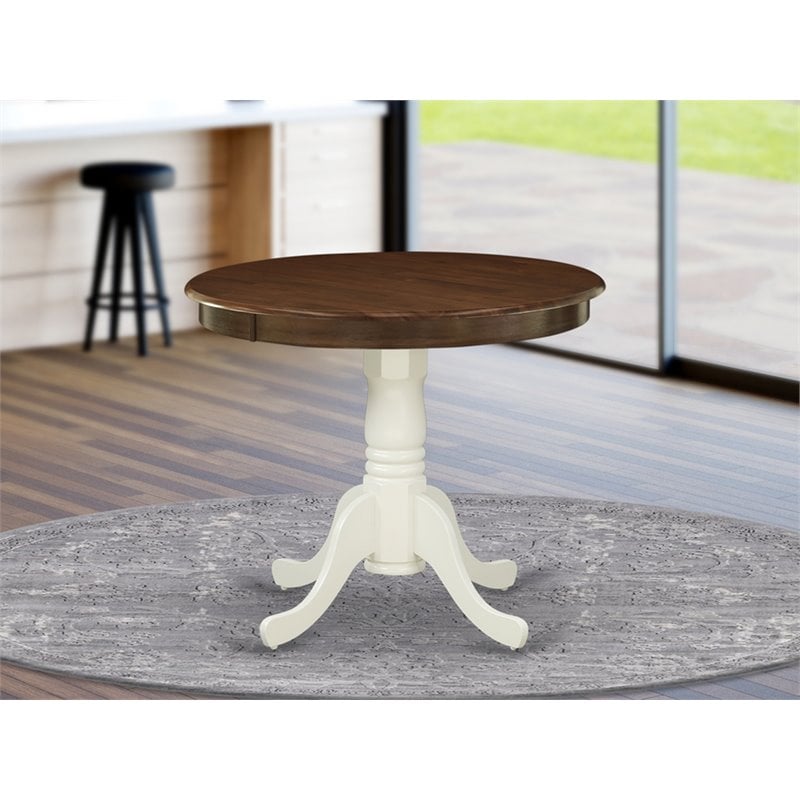 Pemberly Row Antique Round Rubber Wood Dining Table in Oak/White