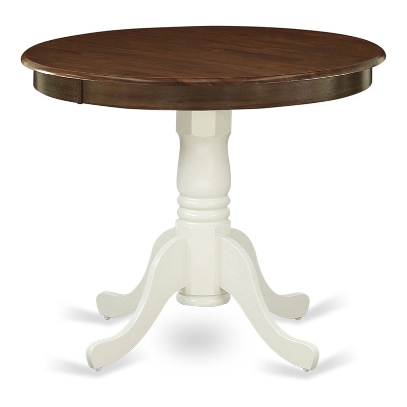 Pemberly Row Antique Round Rubber Wood Dining Table in Oak/White
