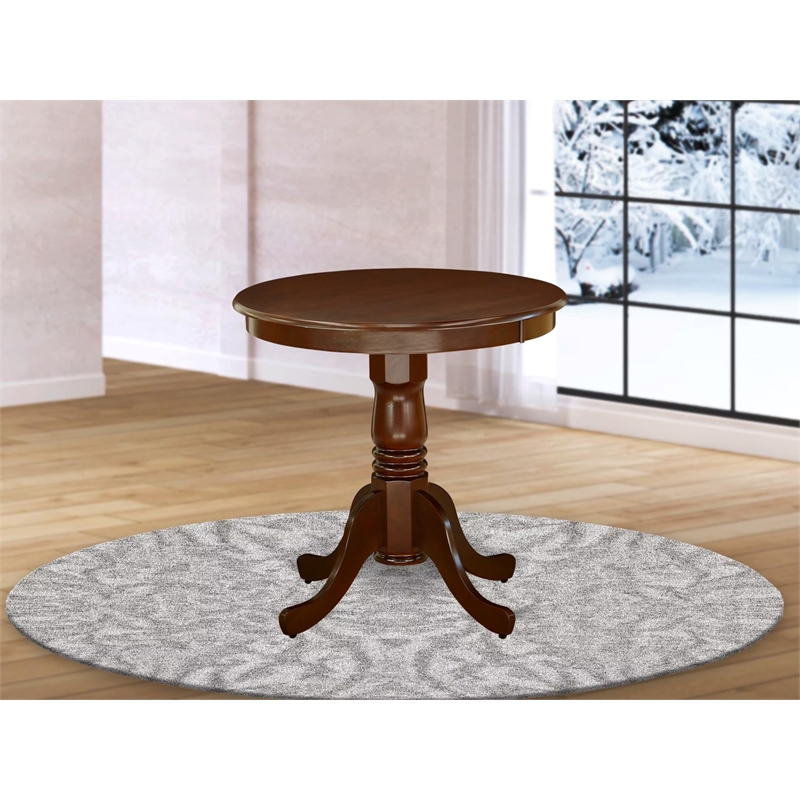 Pemberly Row Contemporary Round Rubber Wood Dining Table in Mahogany