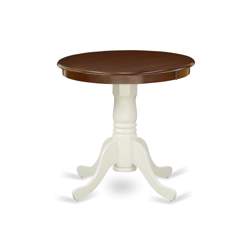 Pemberly Row Round Rubber Wood Dining Table in Mahogany/White