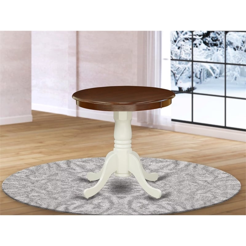 pemberly row round rubber wood dining table in mahogany/white