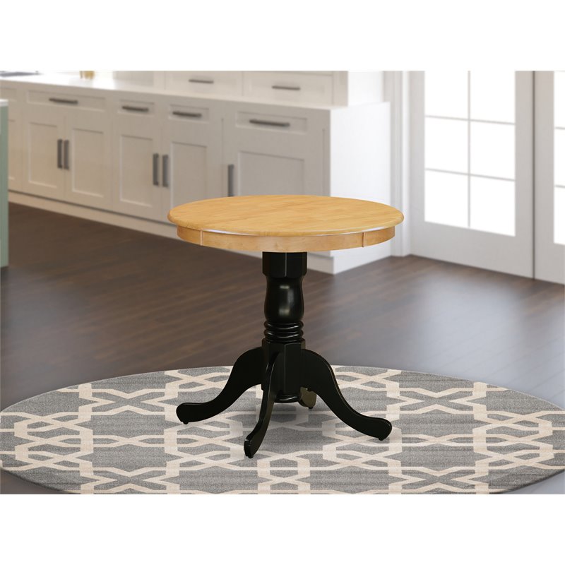 Pemberly Row Contemporary Round Rubber Wood Dining Table in Oak/Black