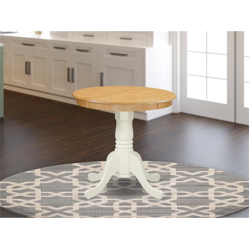 Pemberly Row Contemporary Round Rubber Wood Dining Table in Oak/White