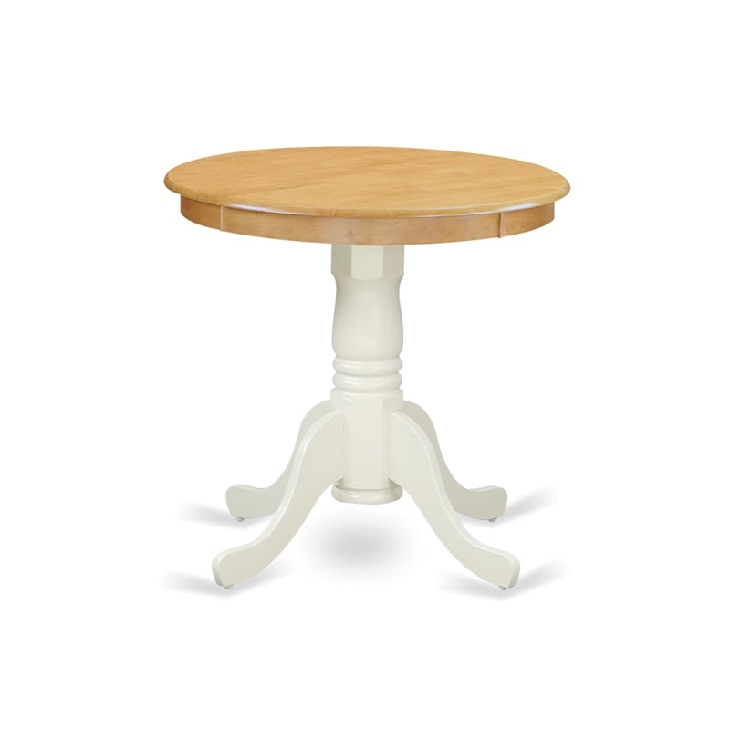 Pemberly Row Contemporary Round Rubber Wood Dining Table in Oak/White