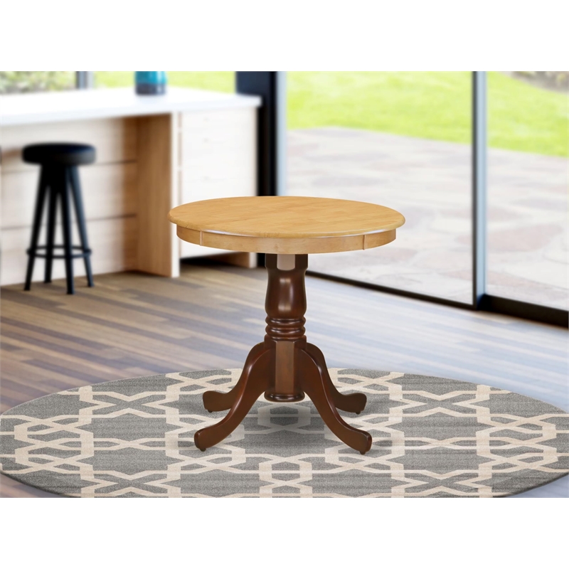 Pemberly Row Contemporary Round Rubber Wood Dining Table in Oak/Mahogany