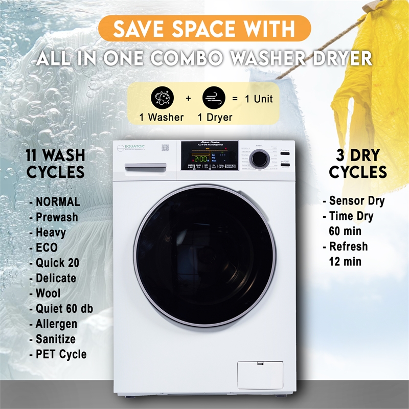 Pemberly Row CONVERTIBLE Washer-Dryer 18lb/1.9cf SANITIZE ALLERGEN Cycle 1400RPM
