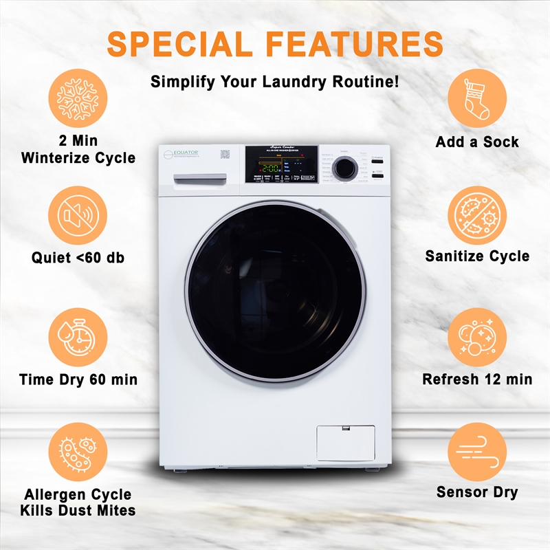 Pemberly Row CONVERTIBLE Washer-Dryer 18lb/1.9cf SANITIZE ALLERGEN Cycle 1400RPM