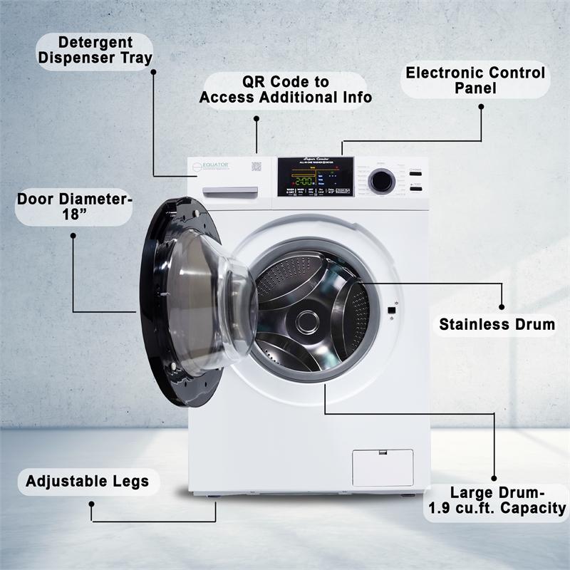 Pemberly Row CONVERTIBLE Washer-Dryer 18lb/1.9cf SANITIZE ALLERGEN Cycle 1400RPM