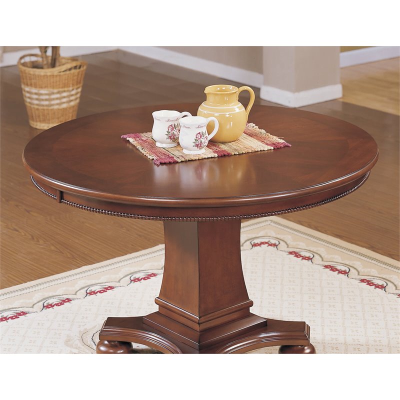 Pemberley Row Birch Hardwood Distressed Brown Cherry Dining Table Set Round Reversible 48