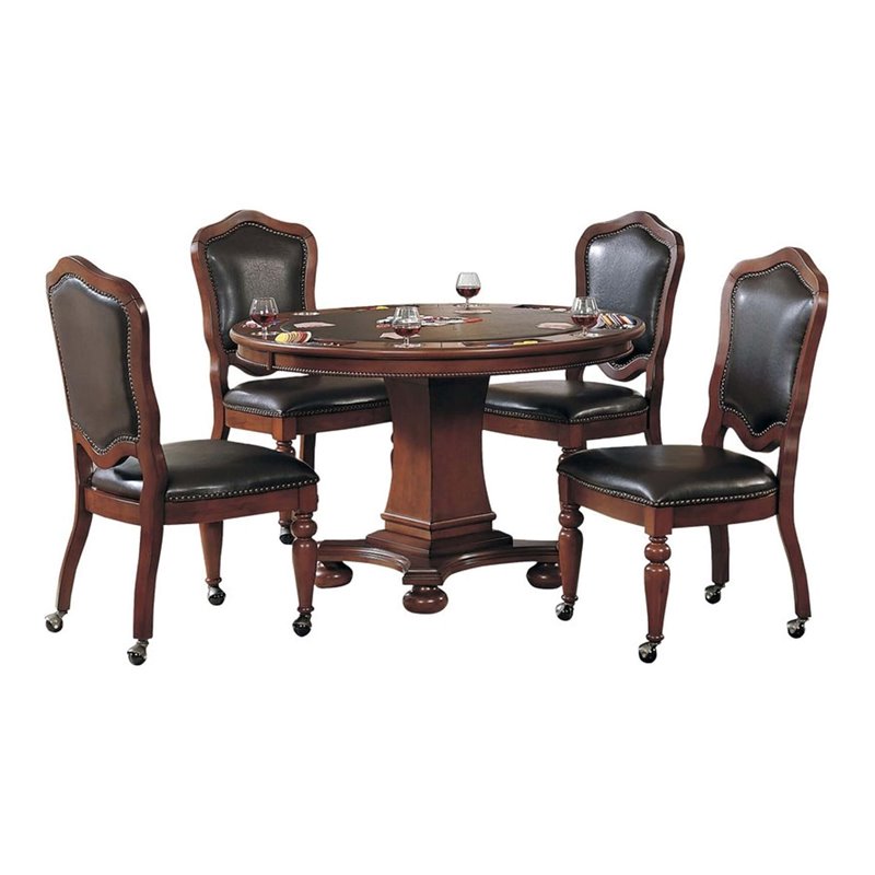 Pemberley Row Birch Hardwood Distressed Brown Cherry Dining Table Set Round Reversible 48
