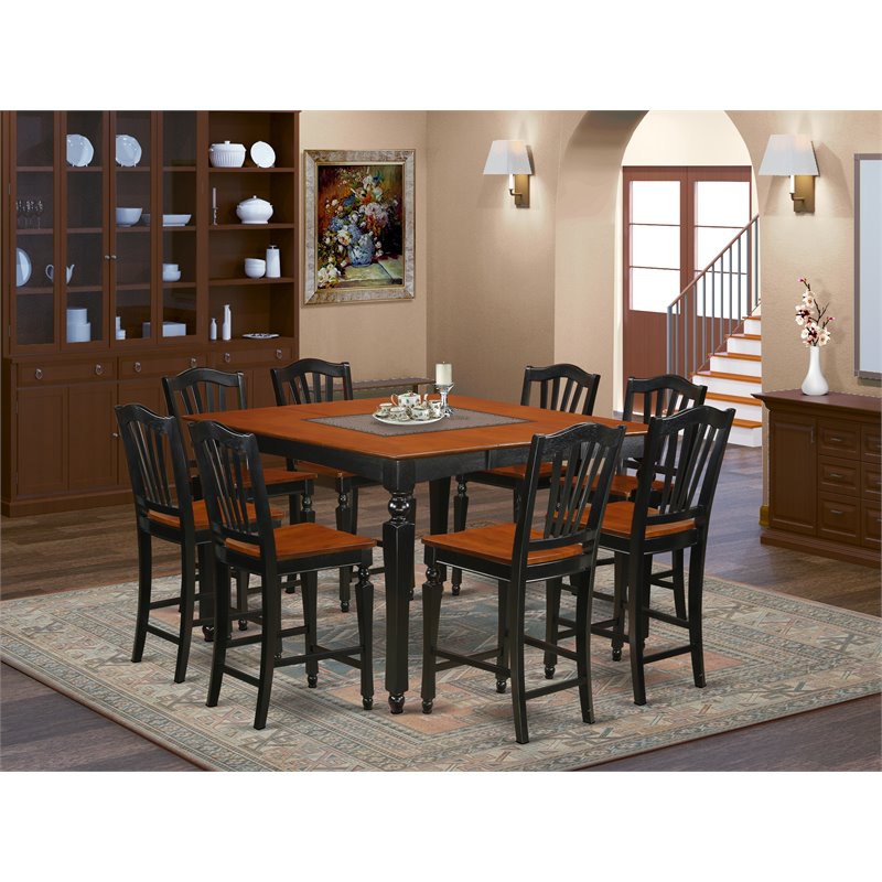Pemberly Row Contemporary 9-Piece Wood Dining Room Set in Black/Cherry