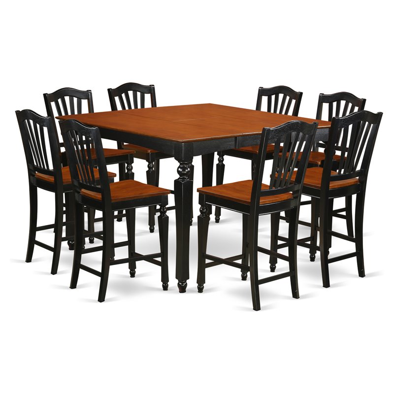 Pemberly Row Contemporary 9-Piece Wood Dining Room Set in Black/Cherry