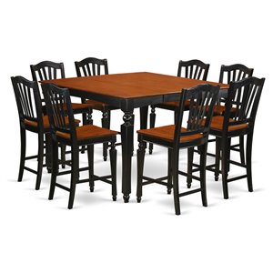 Pemberly Row Contemporary 9-Piece Wood Dining Room Set in Black/Cherry