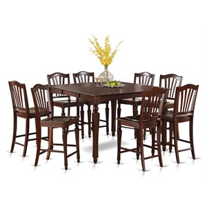 Pemberly Row Contemporary 9-Piece Wood Dining Set in Mahogany