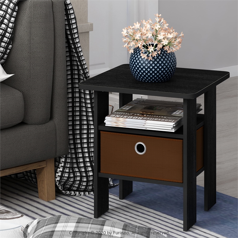 Pemberly Row Engineered Wood End Table with Bin Drawer in Brown (Set of 2)