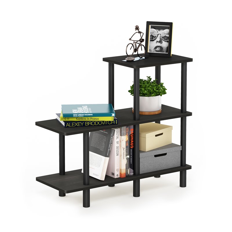 Pemberly Row Engineered Wood 3-Tier Cube Ladder Shelf in Espresso/Black