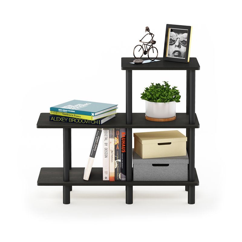 Pemberly Row Engineered Wood 3-Tier Cube Ladder Shelf in Espresso/Black