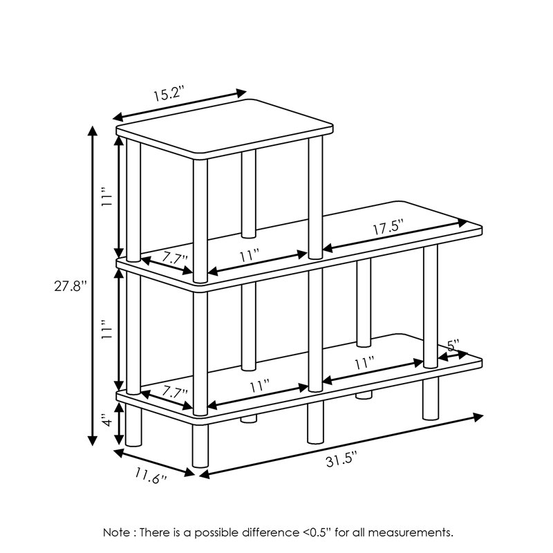 Pemberly Row Engineered Wood 3-Tier Cube Ladder Shelf in Espresso/Black