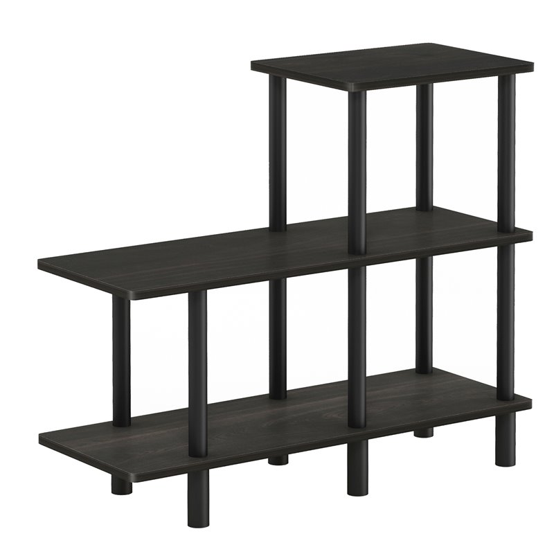 Pemberly Row Engineered Wood 3-Tier Cube Ladder Shelf in Espresso/Black