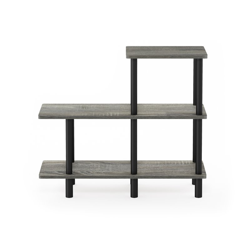 Pemberly Row Engineered Wood 3-Tier Cube Ladder Shelf in Oak Gray/Black