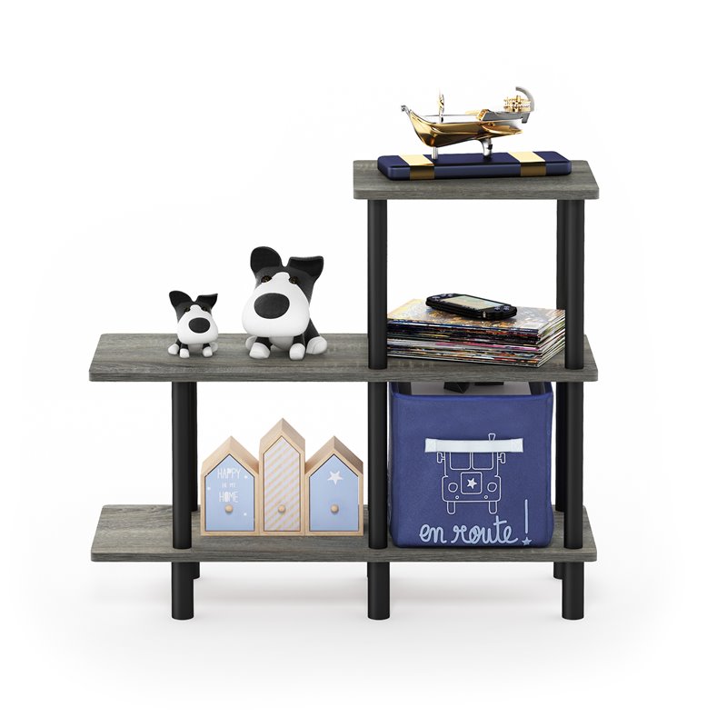 Pemberly Row Engineered Wood 3-Tier Cube Ladder Shelf in Oak Gray/Black