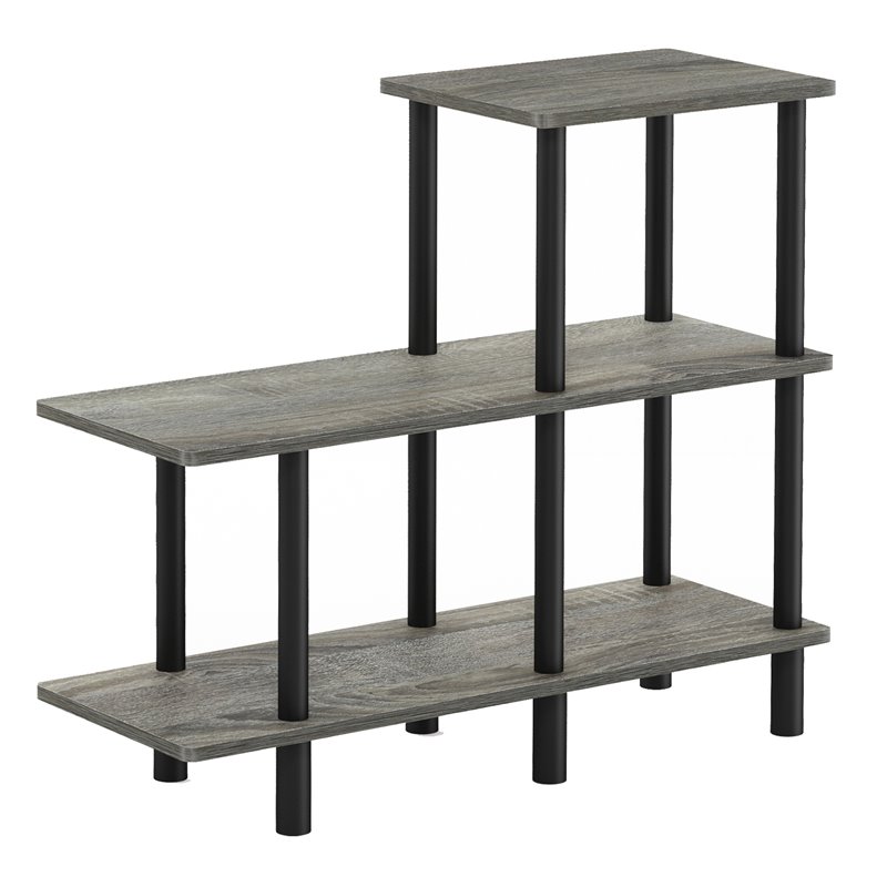 Pemberly Row Engineered Wood 3-Tier Cube Ladder Shelf in Oak Gray/Black