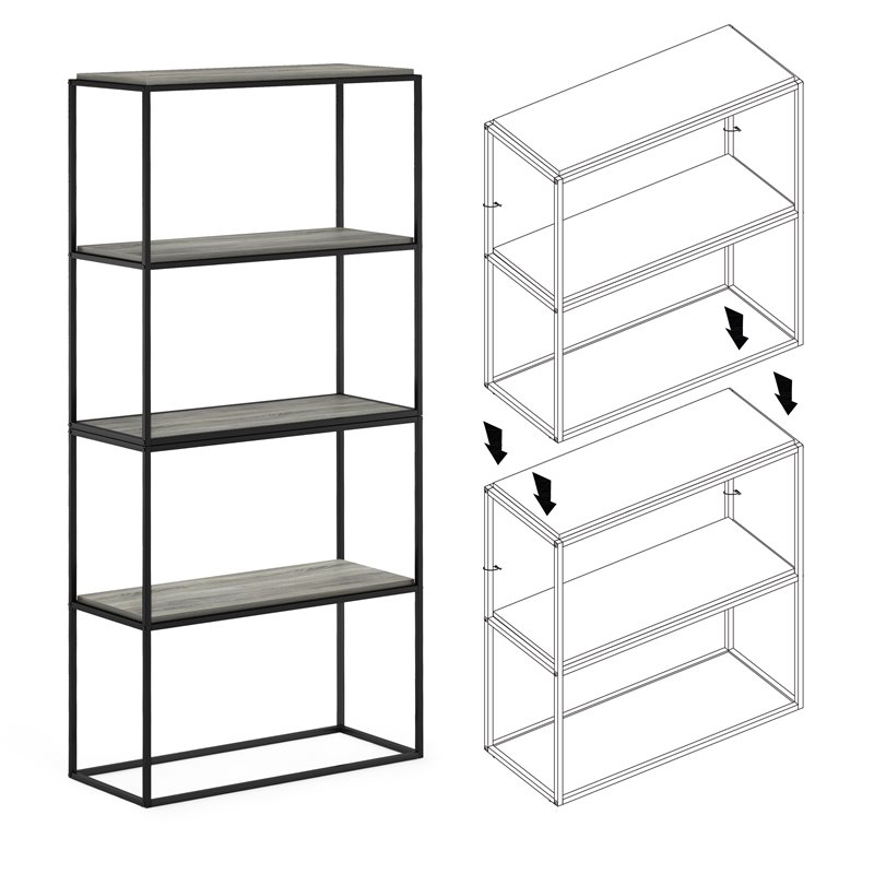 Pemberly Row Engineered Wood 2-Tier Wide Stackable Shelf in French Oak Gray